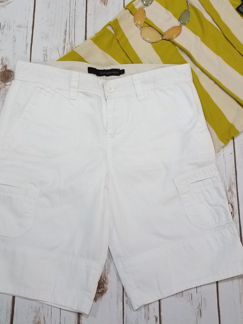 Calvin Klein White Cargo Shorts Vacation Women's 2